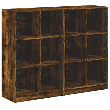 Bookcase with Doors Smoked Oak 136x37x109 cm Engineered Wood