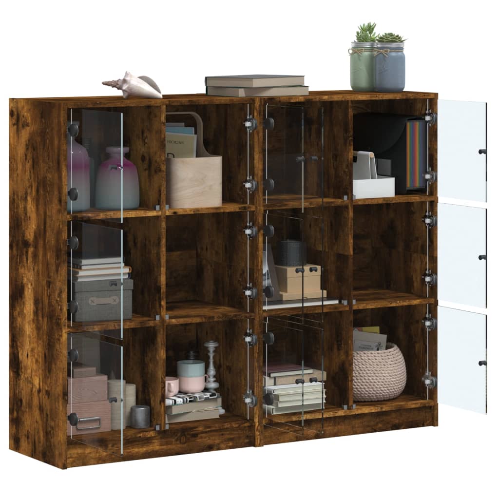 Bookcase with Doors Smoked Oak 136x37x109 cm Engineered Wood