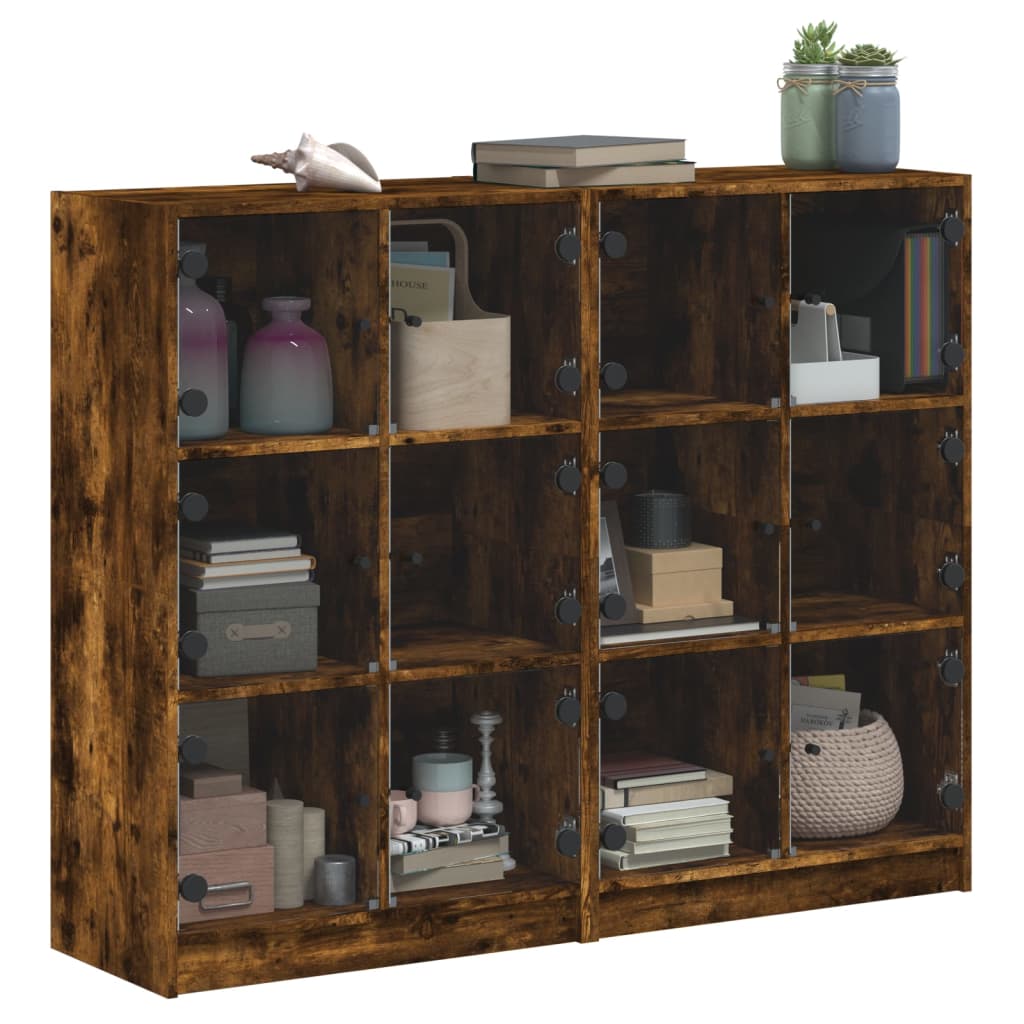 Bookcase with Doors Smoked Oak 136x37x109 cm Engineered Wood