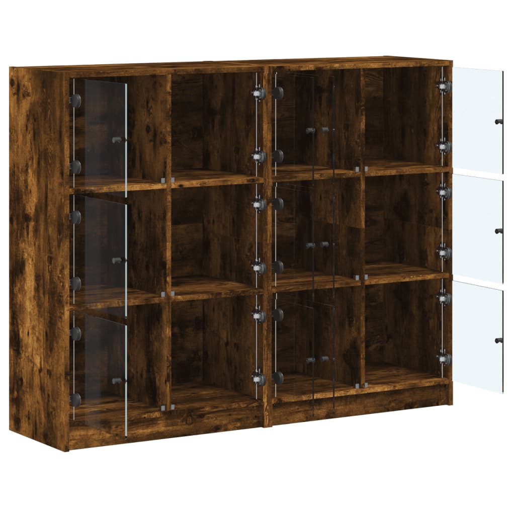 Bookcase with Doors Smoked Oak 136x37x109 cm Engineered Wood