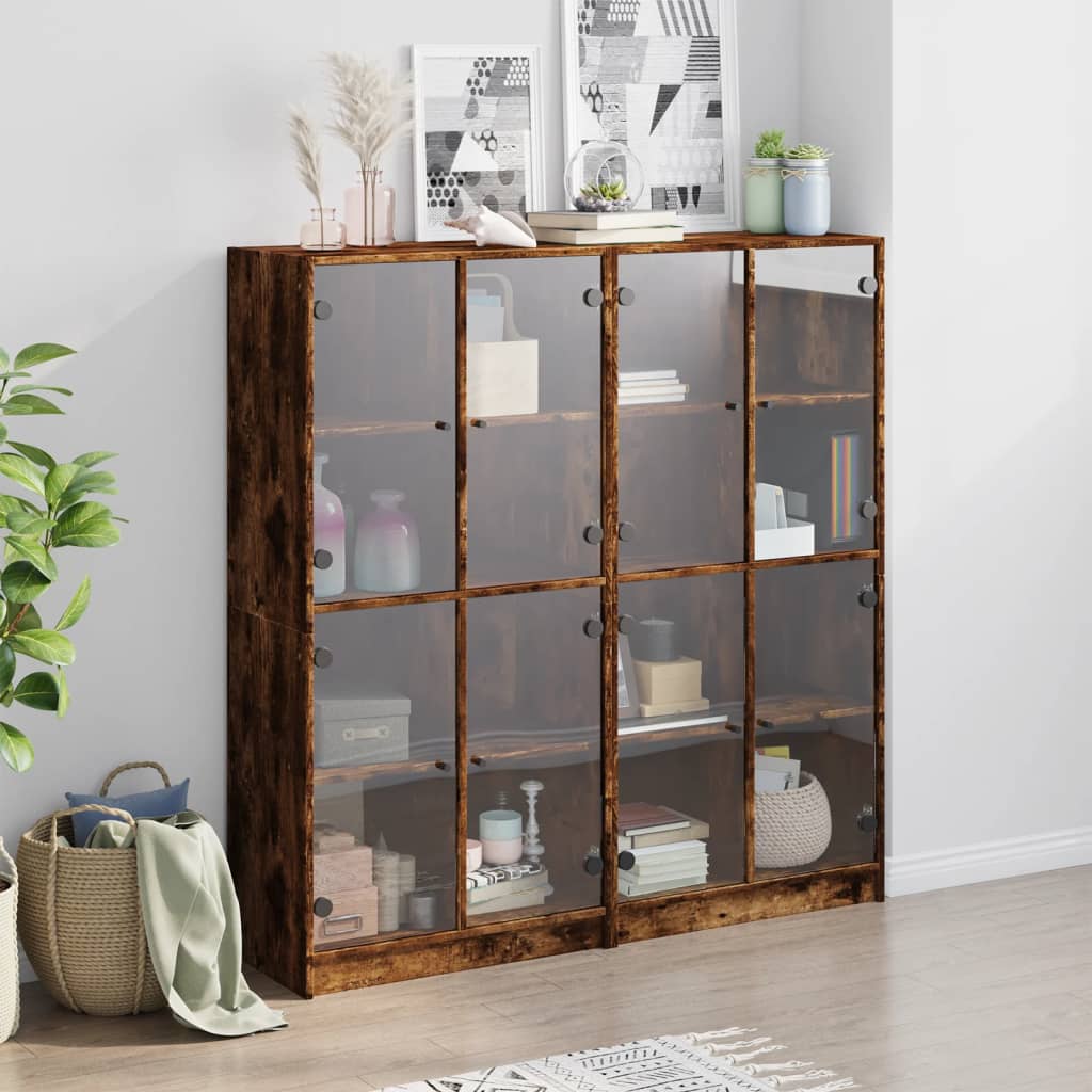 Bookcase with Doors Smoked Oak 136x37x142 cm Engineered Wood