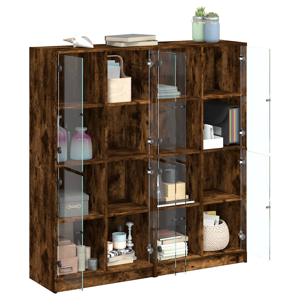 Bookcase with Doors Smoked Oak 136x37x142 cm Engineered Wood