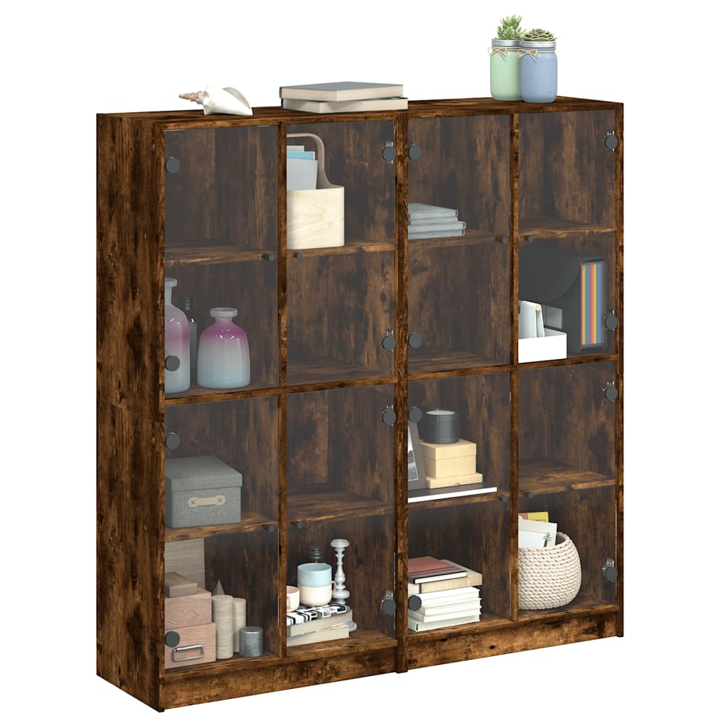 Bookcase with Doors Smoked Oak 136x37x142 cm Engineered Wood