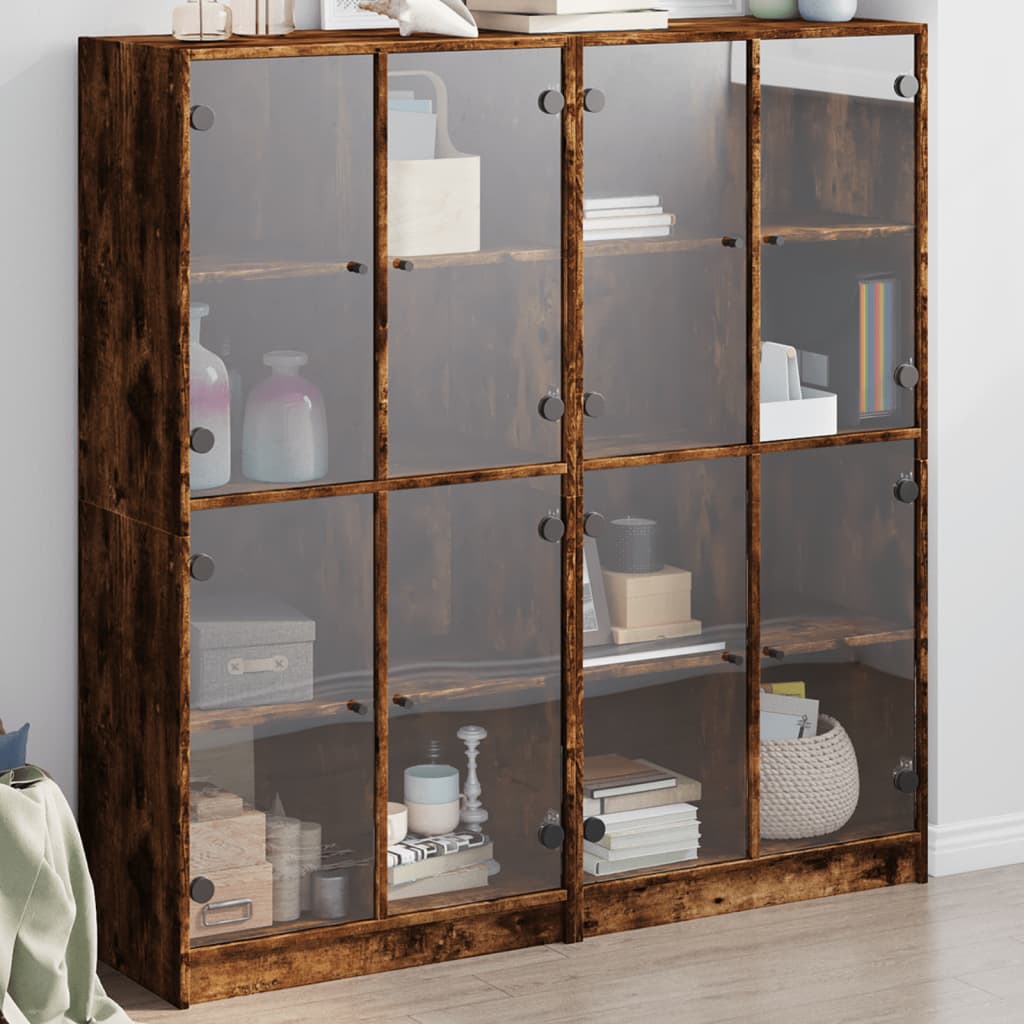 Bookcase with Doors Smoked Oak 136x37x142 cm Engineered Wood