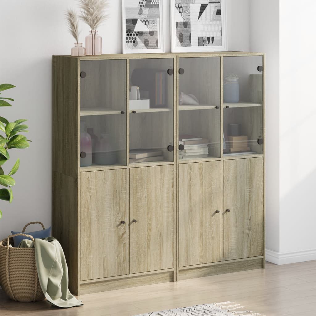 Bookcase with Doors Sonoma Oak 136x37x142 cm Engineered Wood