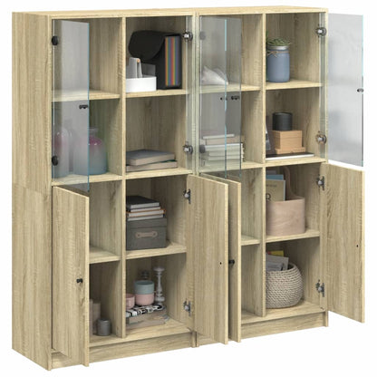 Bookcase with Doors Sonoma Oak 136x37x142 cm Engineered Wood