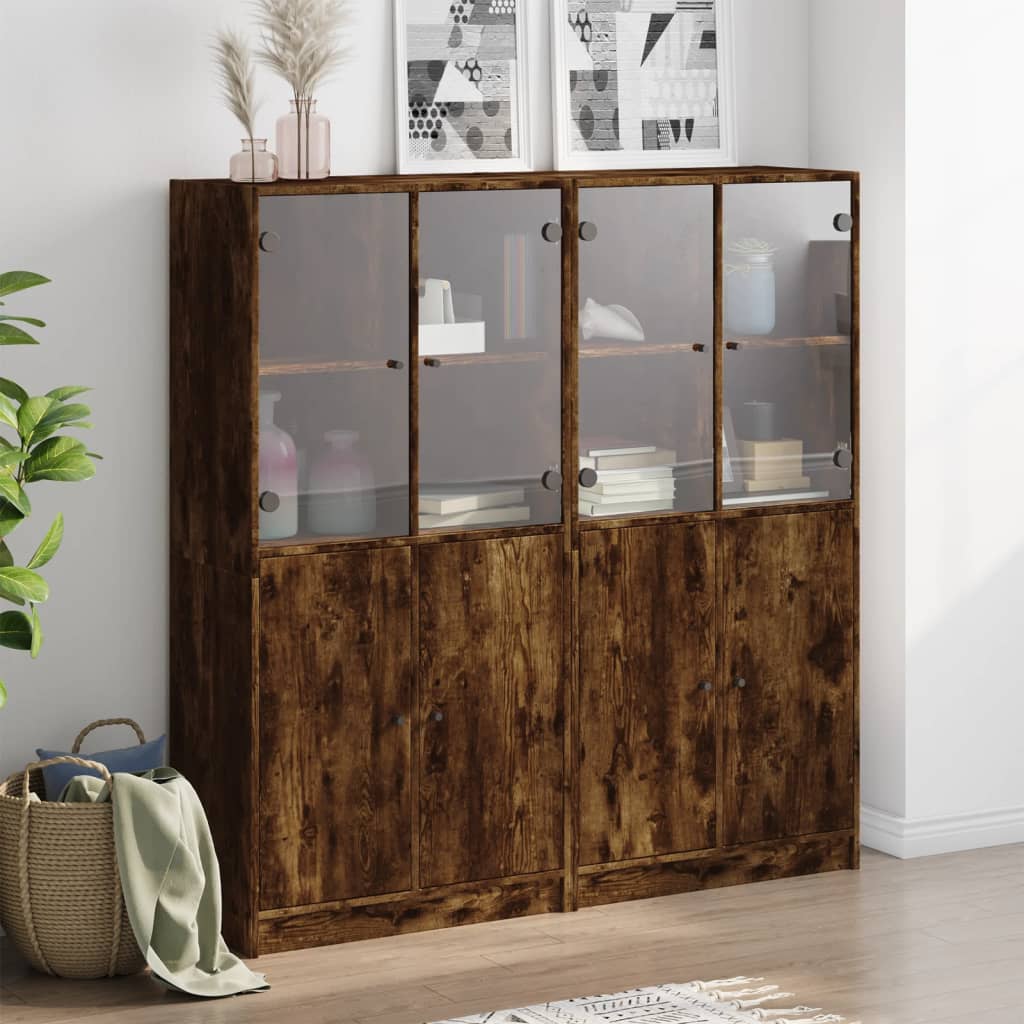 Bookcase with Doors Smoked Oak 136x37x142 cm Engineered Wood