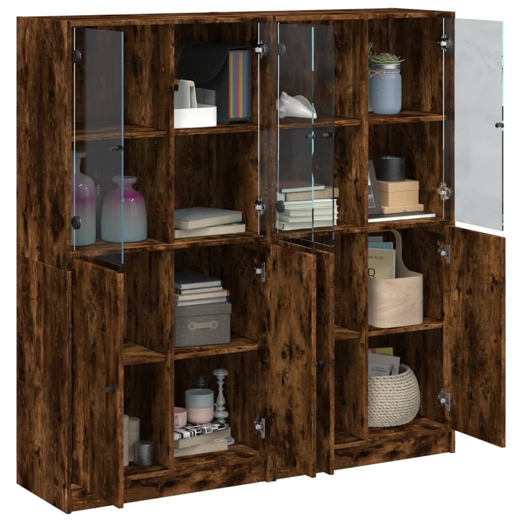 Bookcase with Doors Smoked Oak 136x37x142 cm Engineered Wood