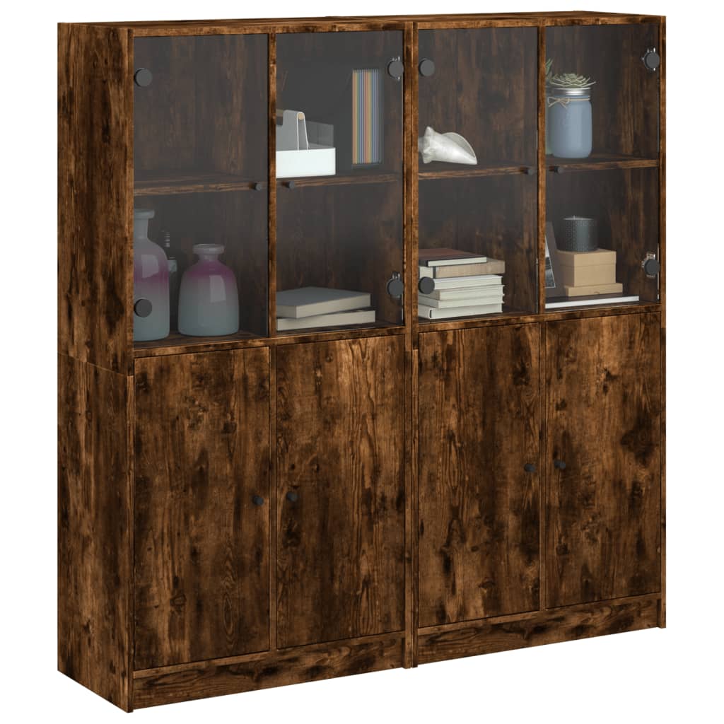 Bookcase with Doors Smoked Oak 136x37x142 cm Engineered Wood