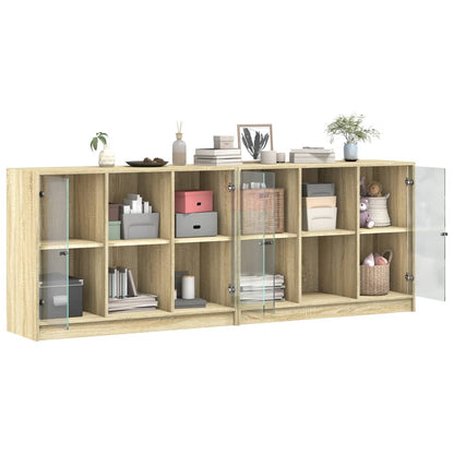 Bookcase with Doors Sonoma Oak 204x37x75 cm Engineered Wood