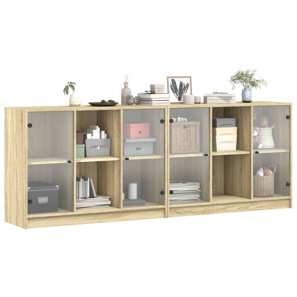 Bookcase with Doors Sonoma Oak 204x37x75 cm Engineered Wood