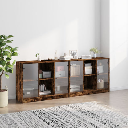 Bookcase with Doors Smoked Oak 204x37x75 cm Engineered Wood