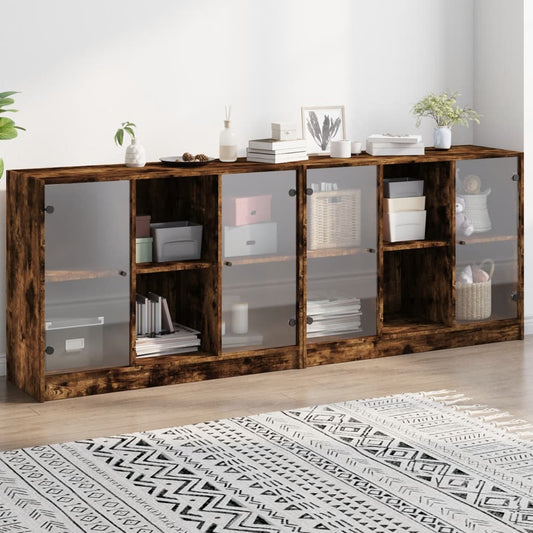 Bookcase with Doors Smoked Oak 204x37x75 cm Engineered Wood