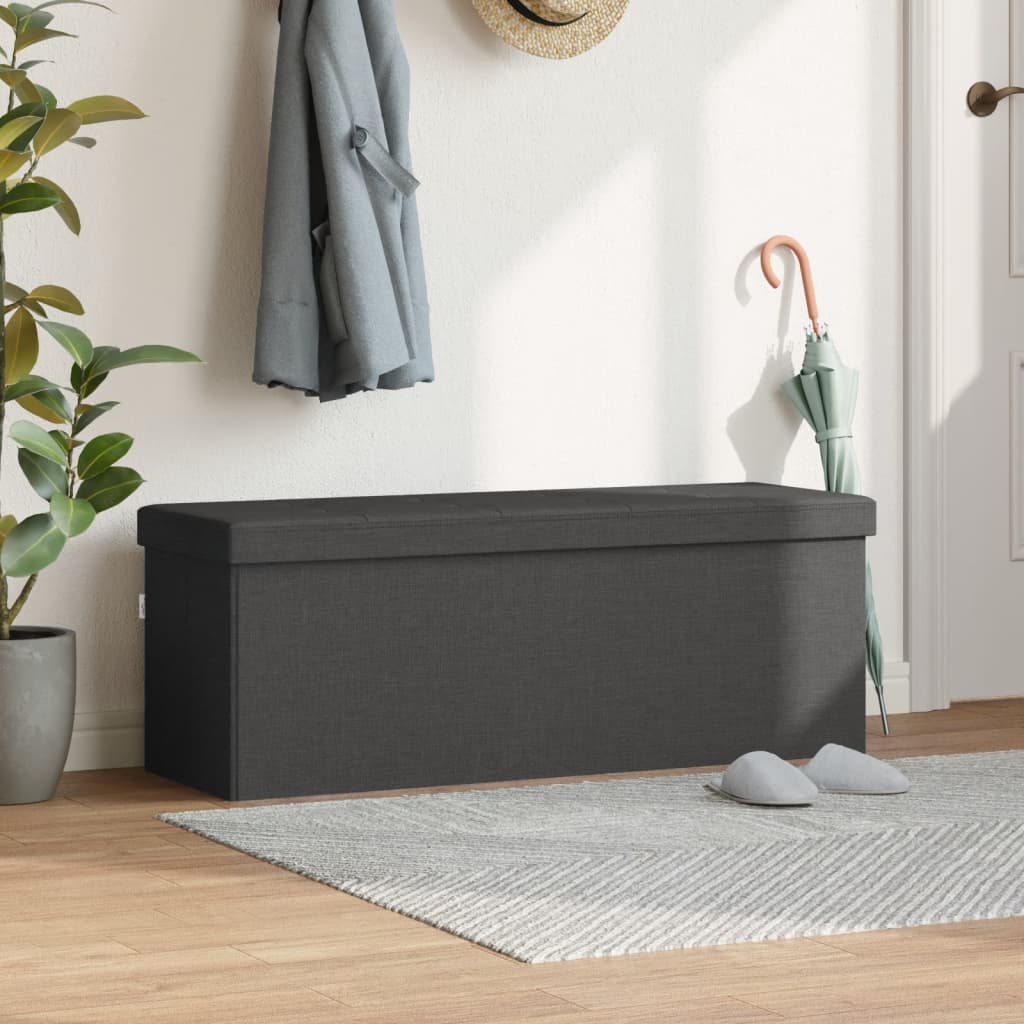 Storage Bench Foldable Dark Grey Faux Linen