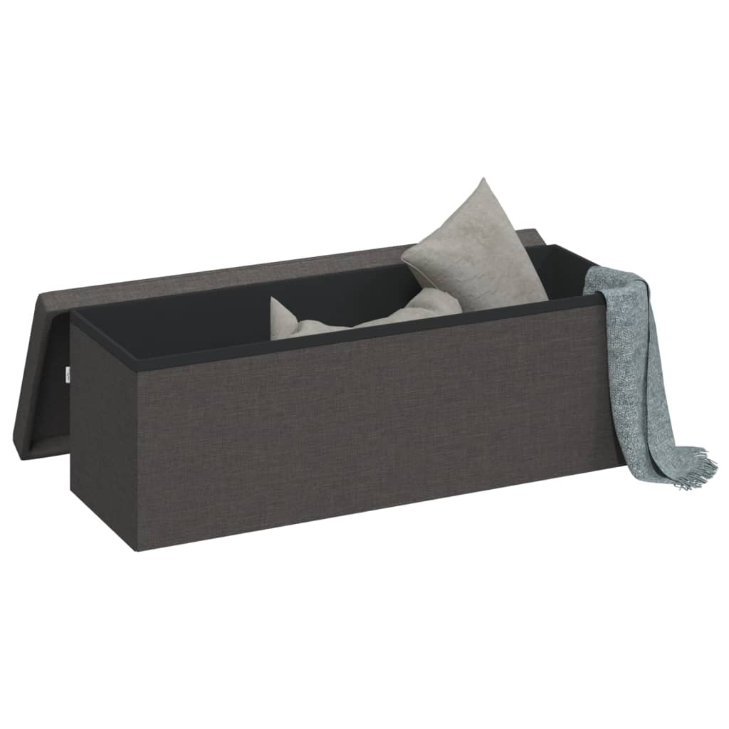 Storage Bench Foldable Dark Grey Faux Linen