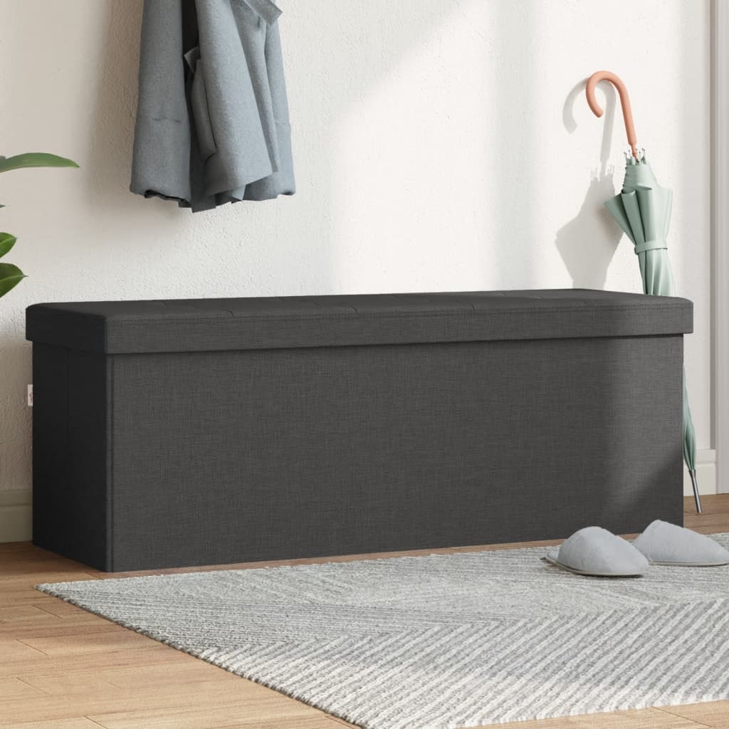 Storage Bench Foldable Dark Grey Faux Linen