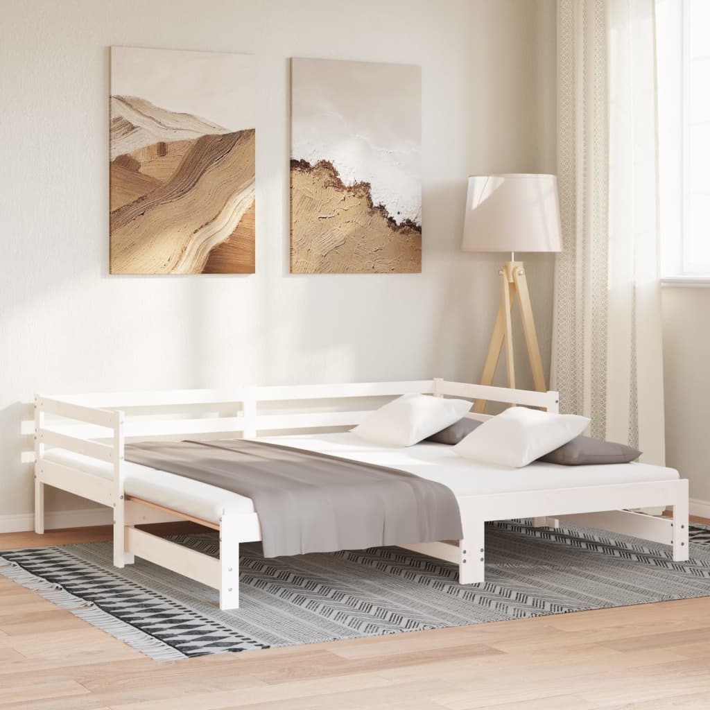 Day Bed with Trundle without Mattress White 90x190 cm Single Solid Wood