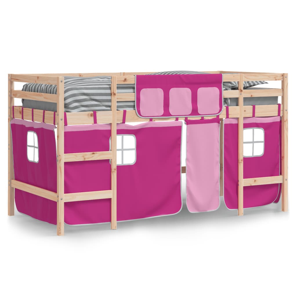 Kids' Loft Bed with Curtains without Mattress Pink 90x200 cm