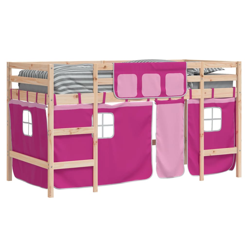 Kids' Loft Bed with Curtains without Mattress Pink 90x200 cm