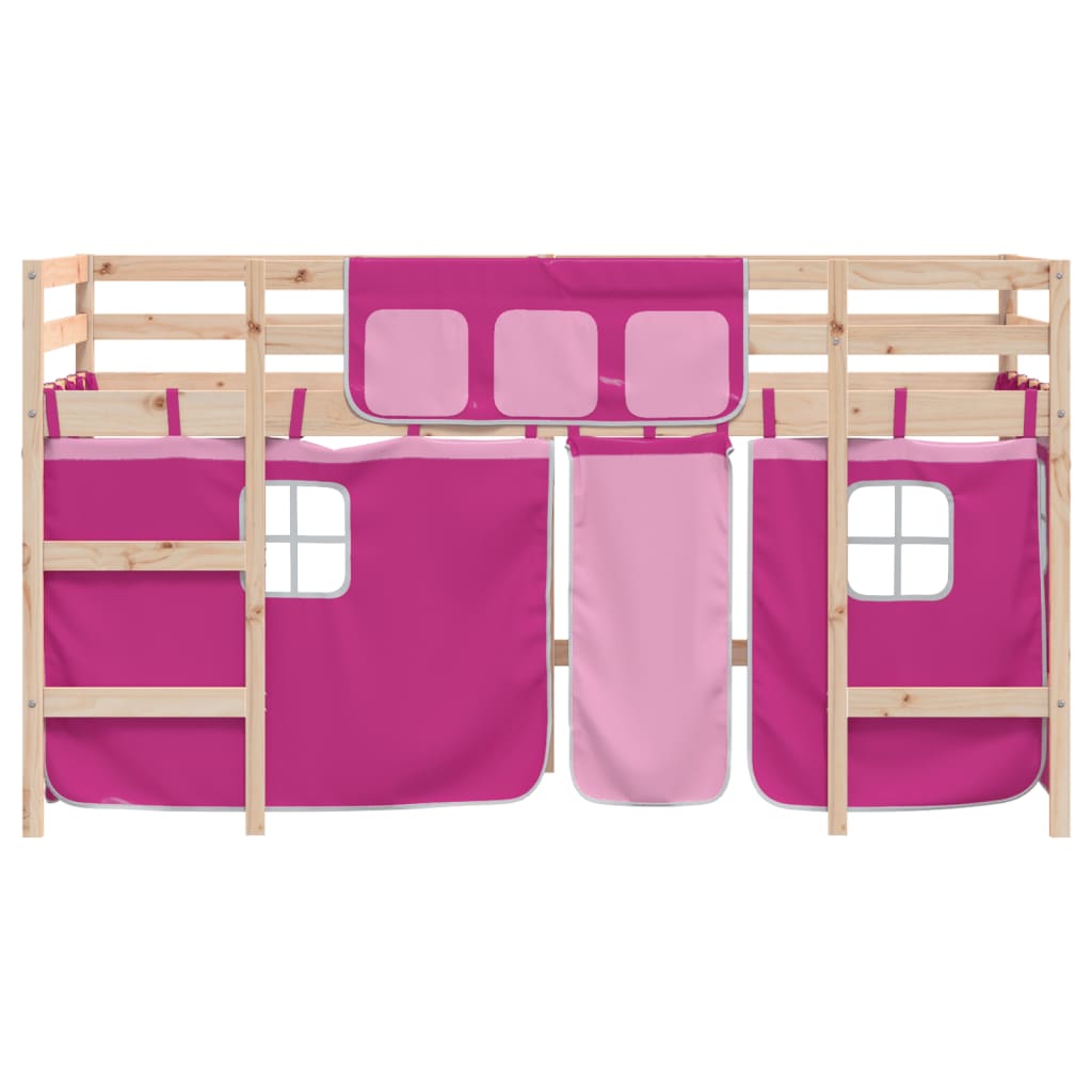 Kids' Loft Bed with Curtains without Mattress Pink 90x200 cm