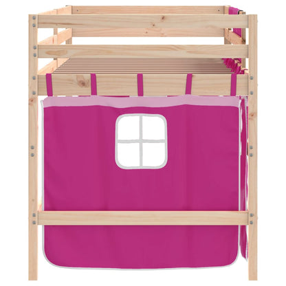 Kids' Loft Bed with Curtains without Mattress Pink 90x200 cm