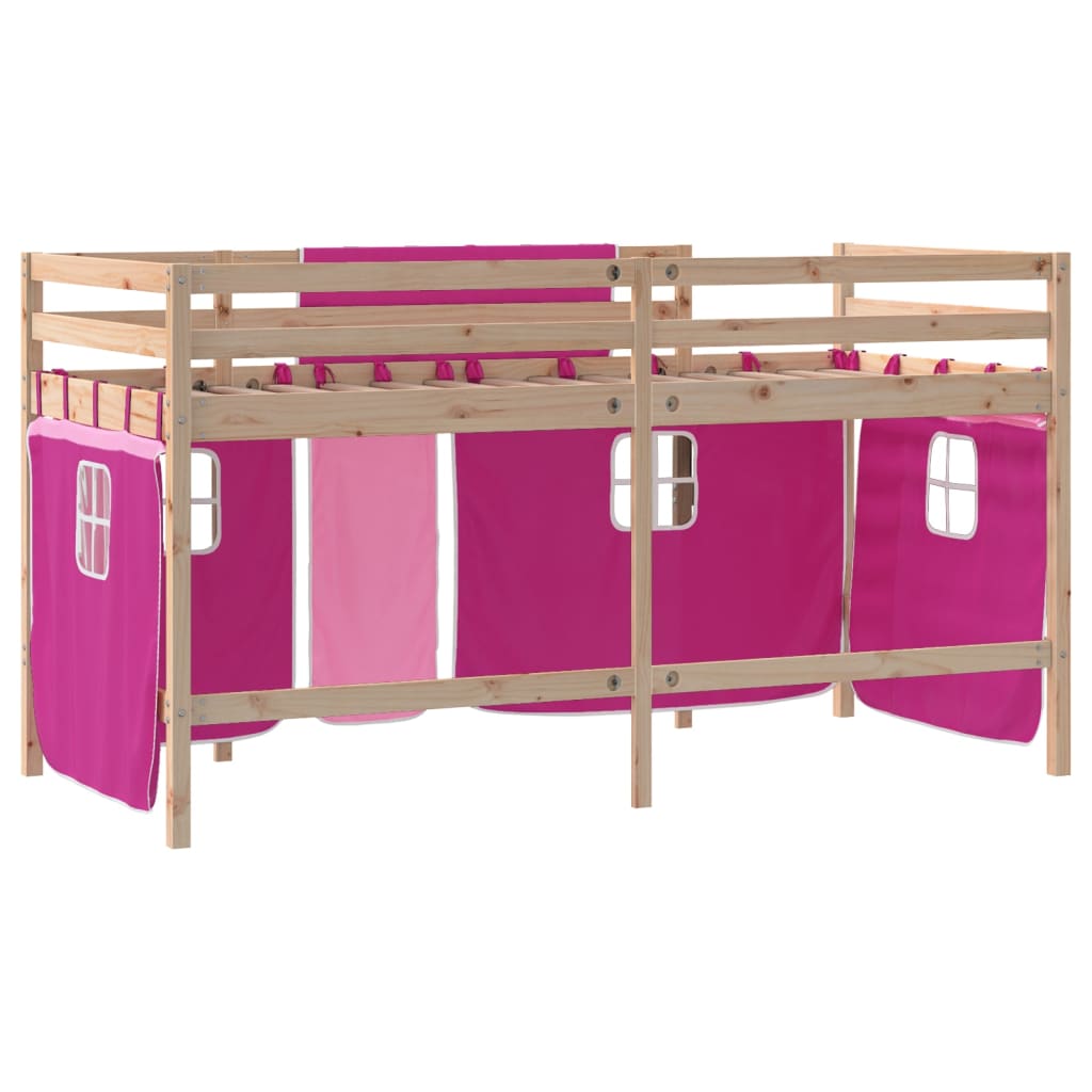 Kids' Loft Bed with Curtains without Mattress Pink 90x200 cm