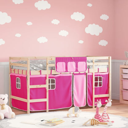 Kids' Loft Bed with Curtains without Mattress Pink 90x200 cm