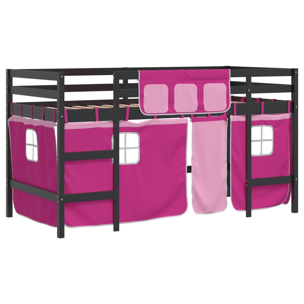 Kids' Loft Bed with Curtains without Mattress Pink 90x200 cm