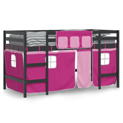 Kids' Loft Bed with Curtains without Mattress Pink 90x200 cm