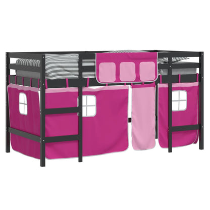 Kids' Loft Bed with Curtains without Mattress Pink 90x200 cm