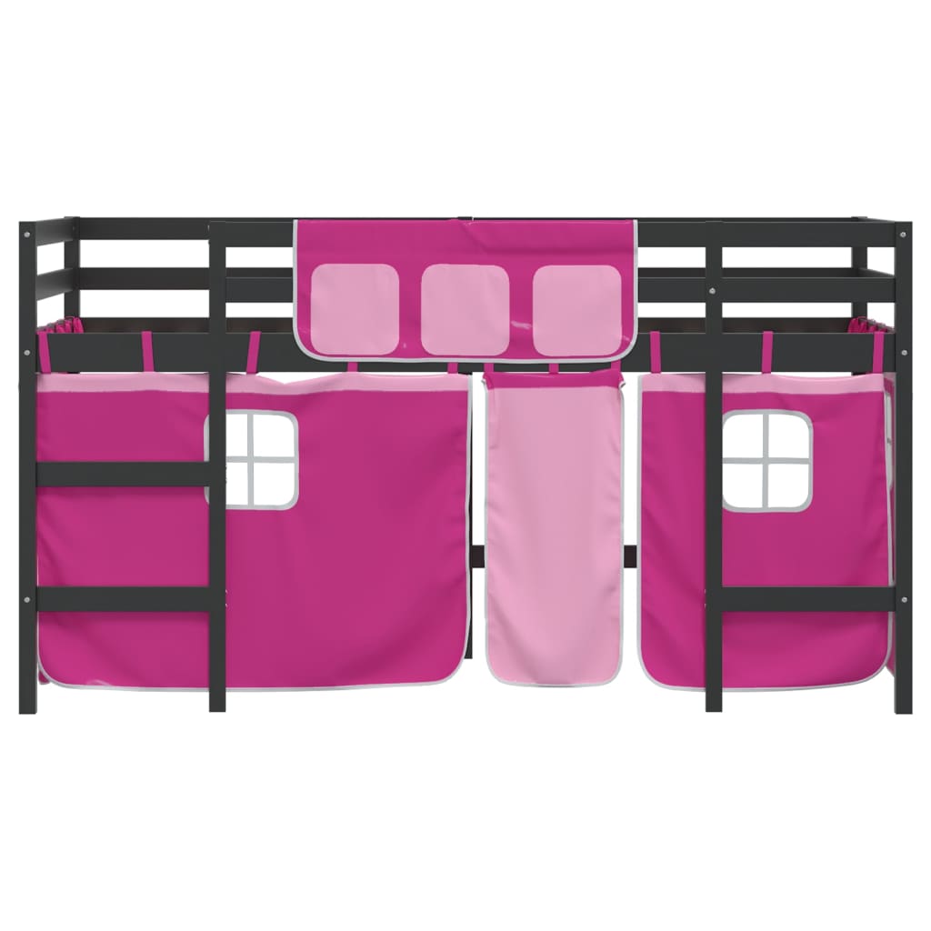 Kids' Loft Bed with Curtains without Mattress Pink 90x200 cm