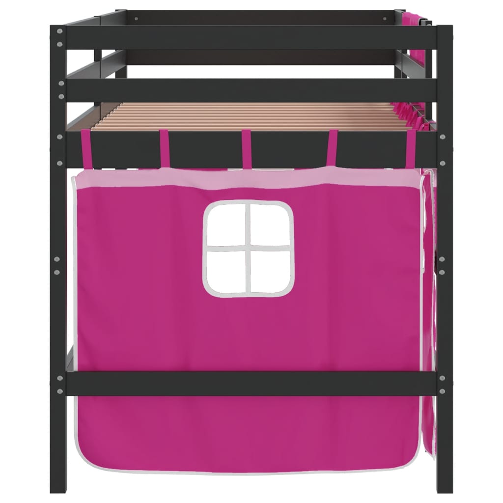 Kids' Loft Bed with Curtains without Mattress Pink 90x200 cm