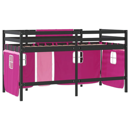 Kids' Loft Bed with Curtains without Mattress Pink 90x200 cm