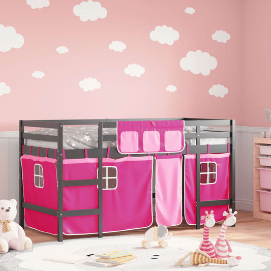 Kids' Loft Bed with Curtains without Mattress Pink 90x200 cm