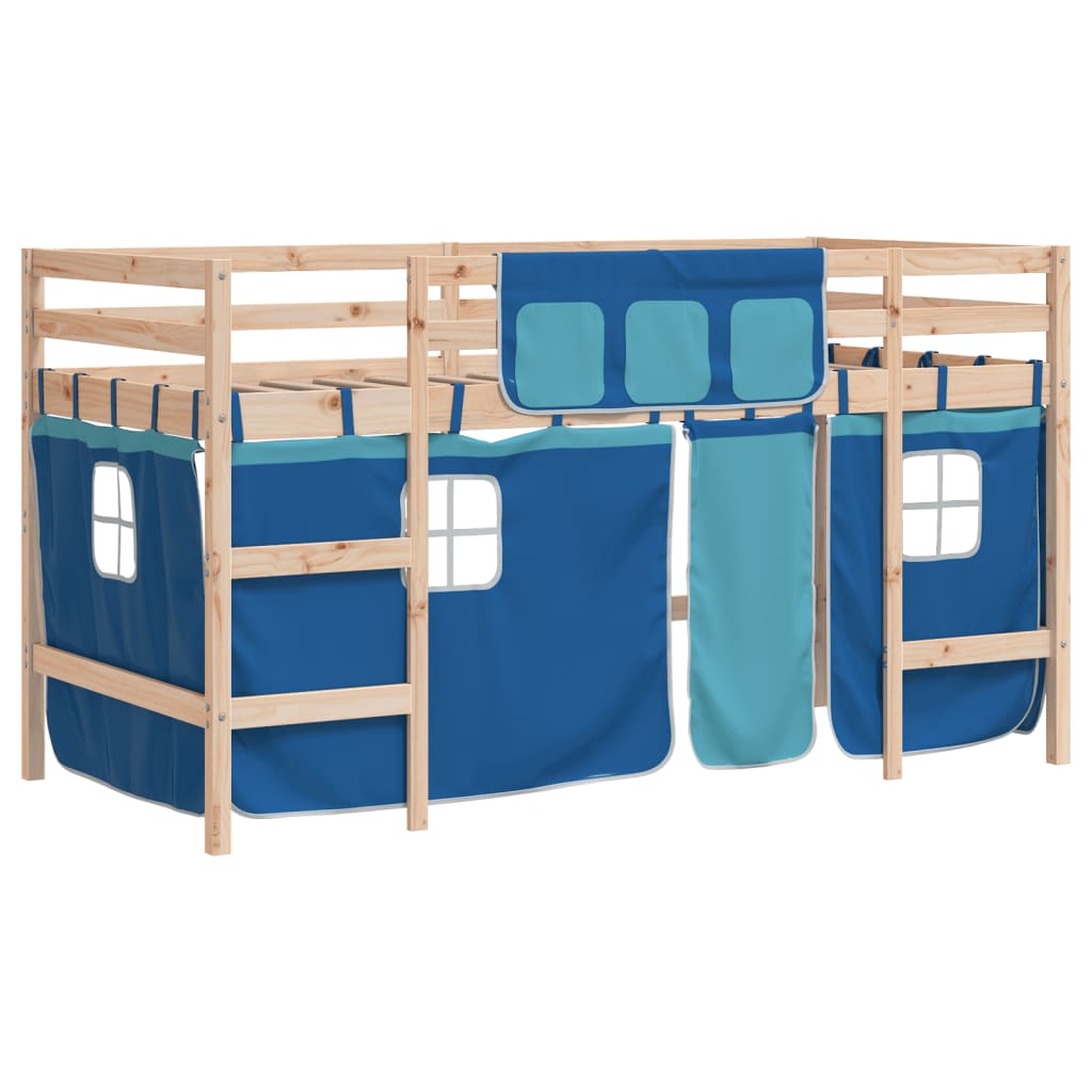 Kids' Loft Bed with Curtains without Mattress Blue 90x190 cm Single