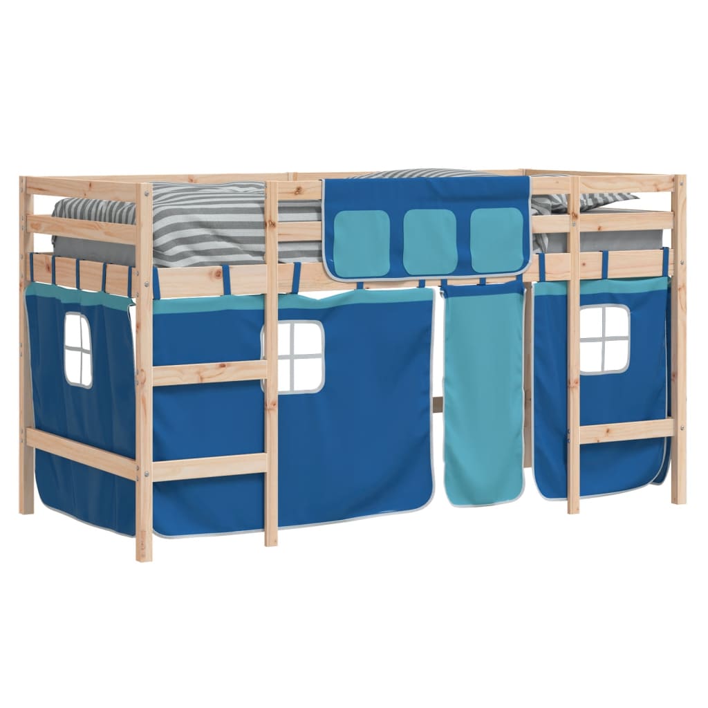 Kids' Loft Bed with Curtains without Mattress Blue 90x190 cm Single