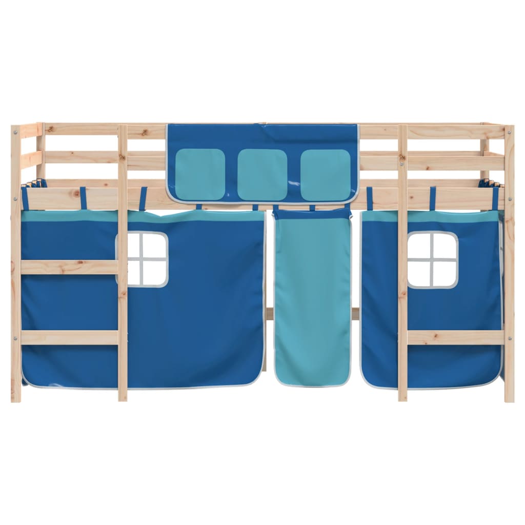 Kids' Loft Bed with Curtains without Mattress Blue 90x190 cm Single