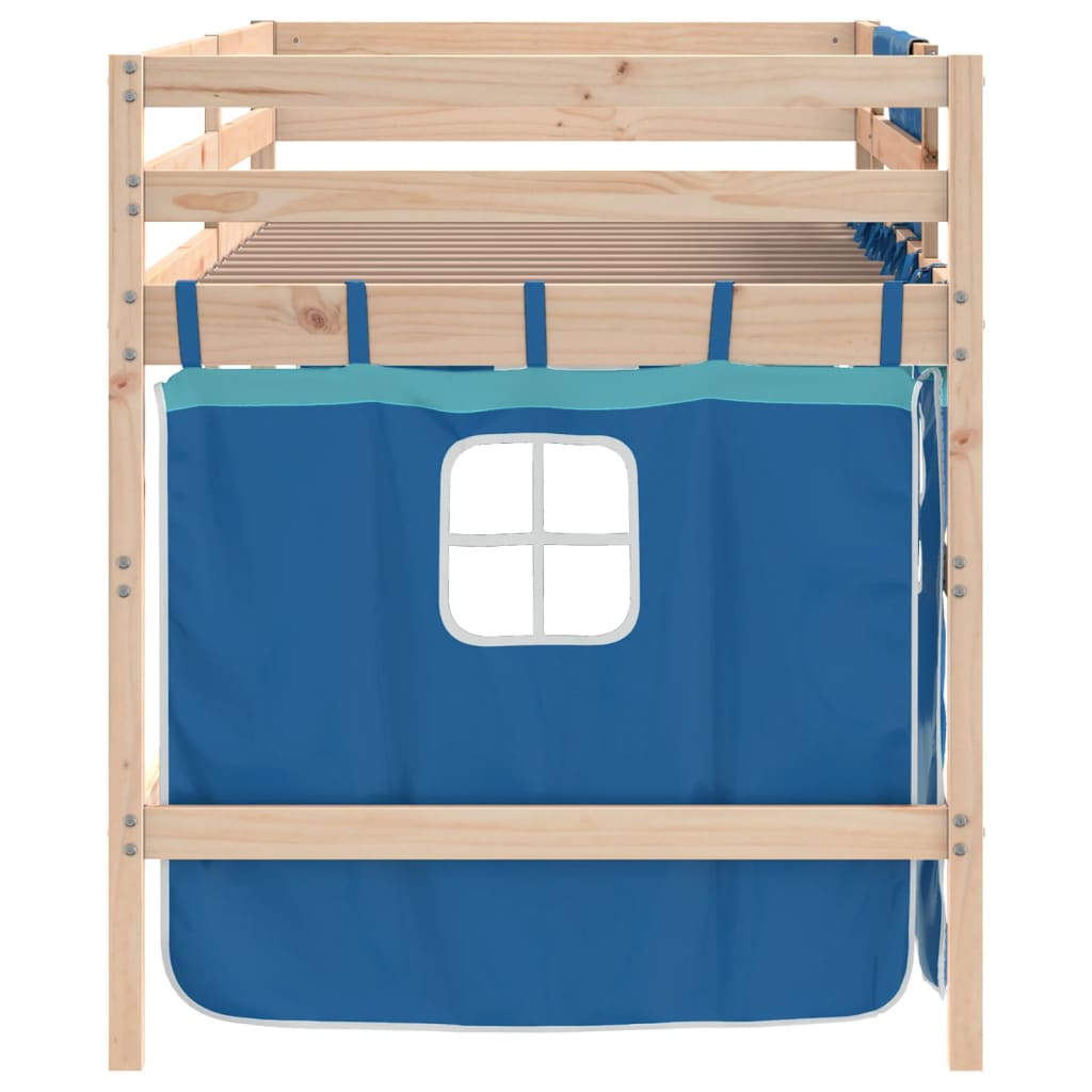 Kids' Loft Bed with Curtains without Mattress Blue 90x190 cm Single