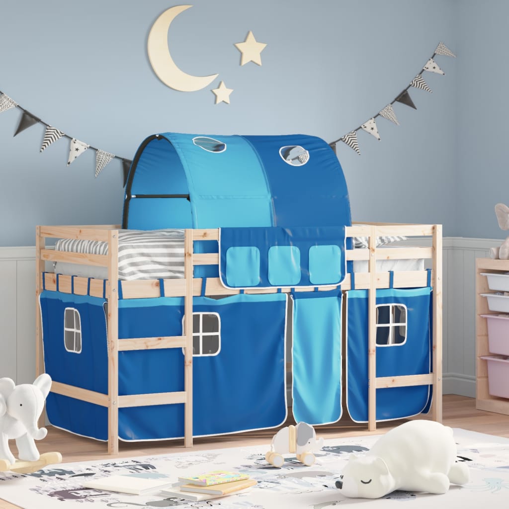 Kids' Loft Bed with Tunnel Blue 90x200cm Solid Wood Pine