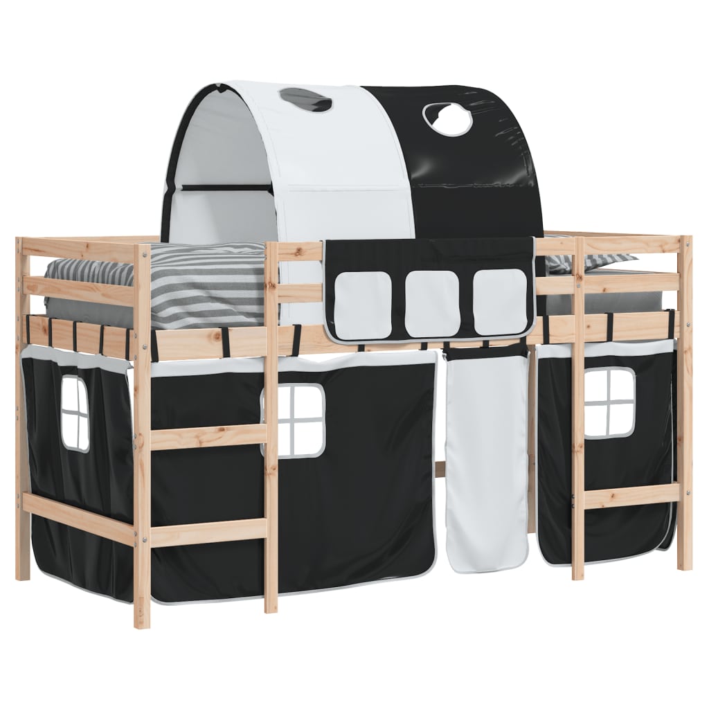 Kids' Loft Bed with Tunnel without Mattress White&Black 90x190 cm Single