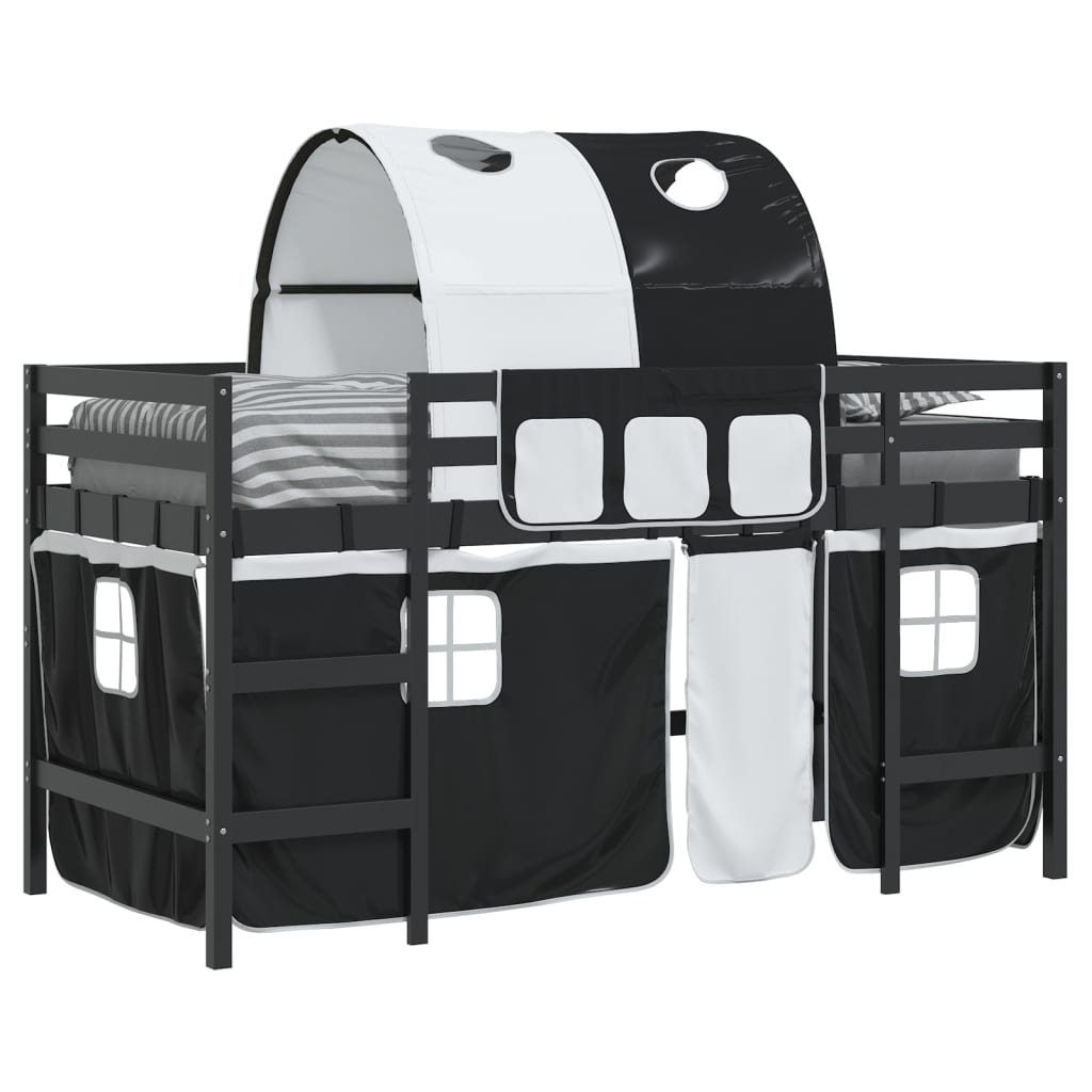 Kids' Loft Bed with Tunnel without Mattress White&Black 90x190 cm Single