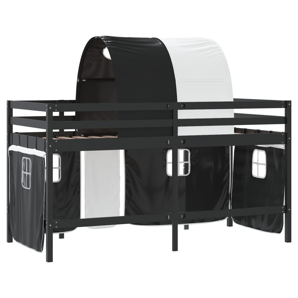 Kids' Loft Bed with Tunnel without Mattress White&Black 90x190 cm Single