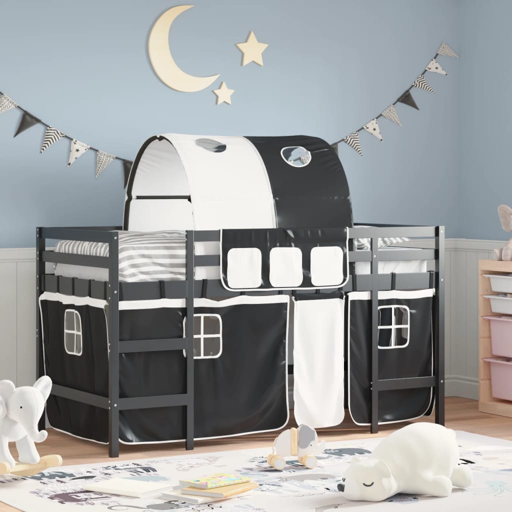 Kids' Loft Bed with Tunnel without Mattress White&Black 90x190 cm Single