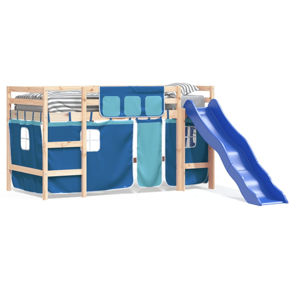 Kids' Loft Bed with Curtains without Mattress Blue 80x200 cm