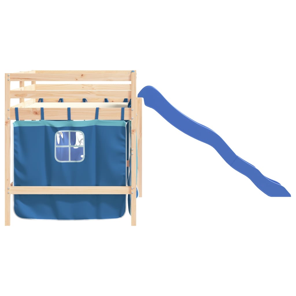 Kids' Loft Bed with Curtains without Mattress Blue 80x200 cm