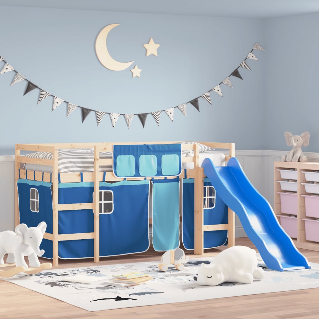 Kids' Loft Bed with Curtains without Mattress Blue 80x200 cm