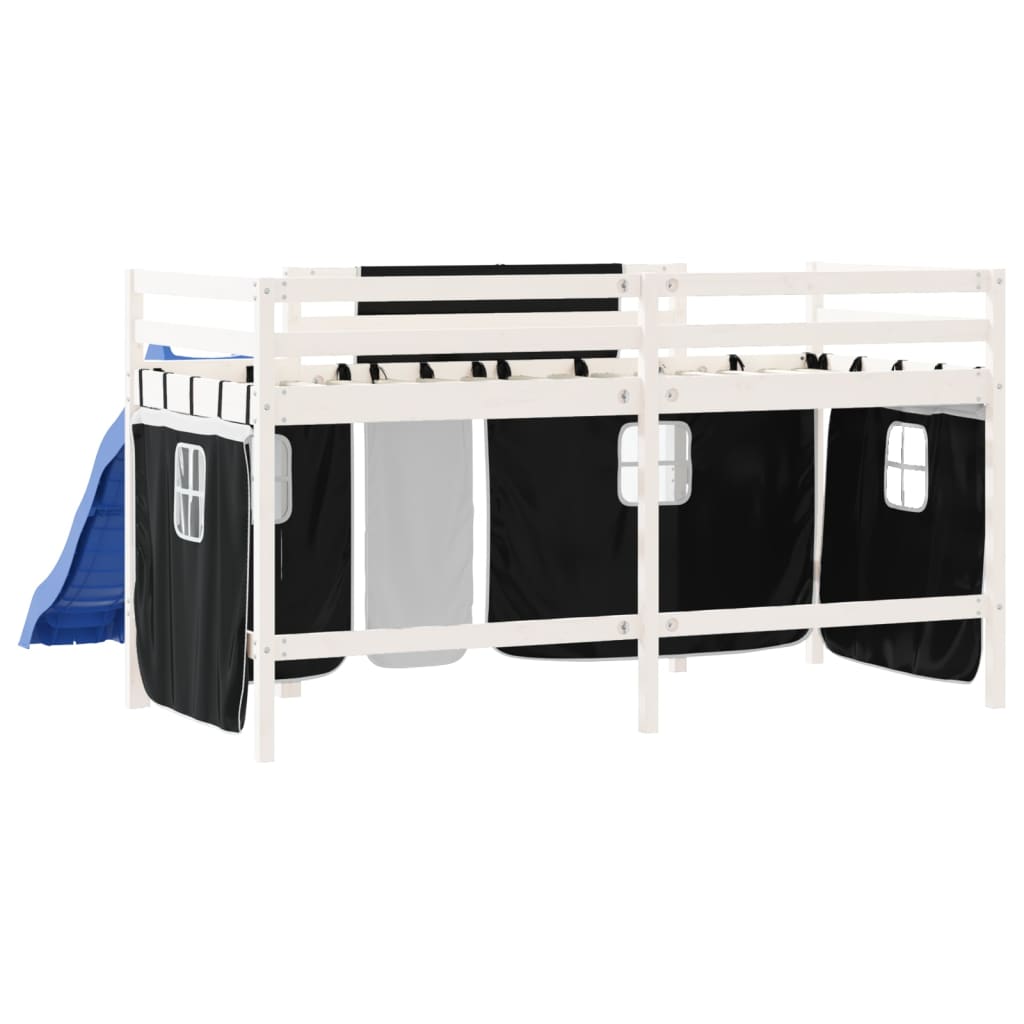 Kids' Loft Bed with Curtains without Mattress White&Black 90x200 cm