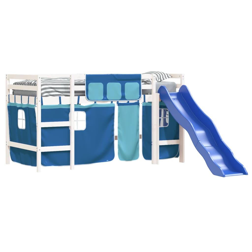 Kids' Loft Bed with Curtains without Mattress Blue 90x200 cm