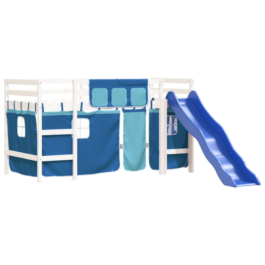 Kids' Loft Bed with Curtains without Mattress Blue 90x200 cm