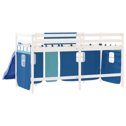 Kids' Loft Bed with Curtains without Mattress Blue 90x200 cm